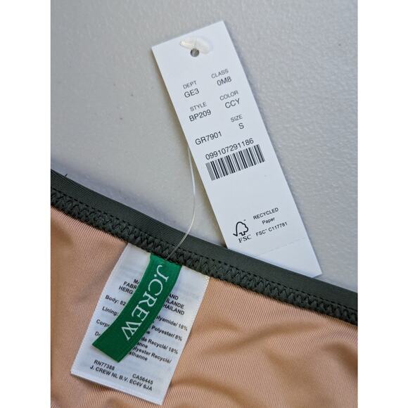 NWT J Crew High Leg Bikini Bottom Womens Small Green Classic Preppy Cheeky Beach - Picture 3 of 3